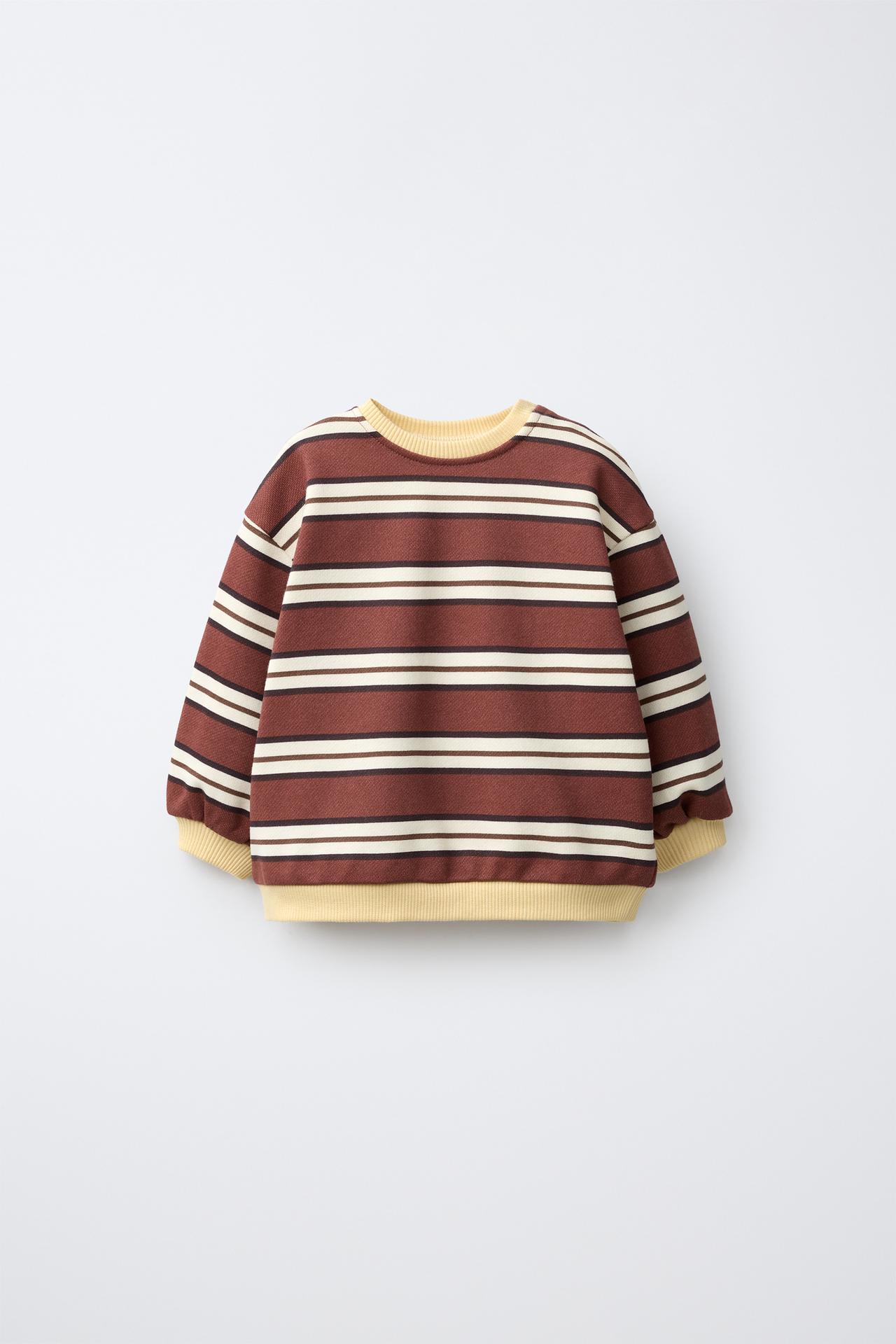 STRIPE PRINT SWEATSHIRT — Brown
