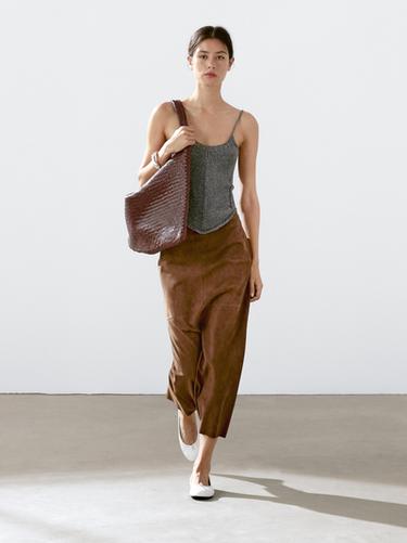 Zara Suede leather midi skirt - Brown