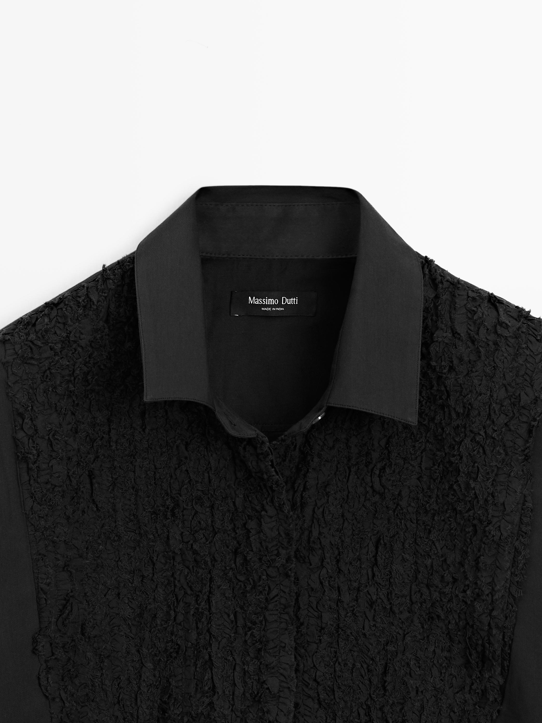 Bib front shirt with embroidered detail