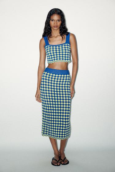 Zara STRUCTURED KNIT SKIRT - Blue / Green - Image 0