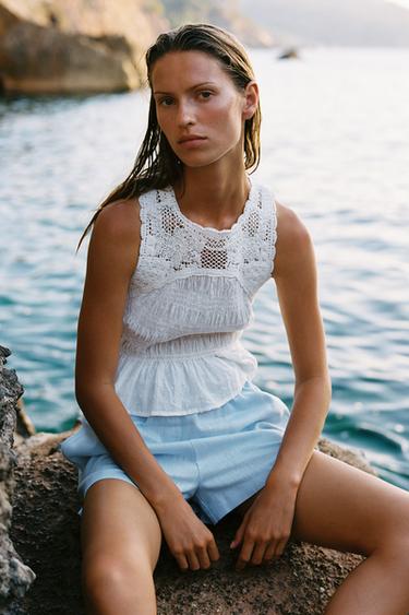 LINEN BLEND BOXER BERMUDA SHORTS - Light blue by Zara - Image 2