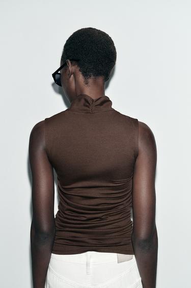 DRAPED GATHERED TOP - Brown by Zara - Image 4