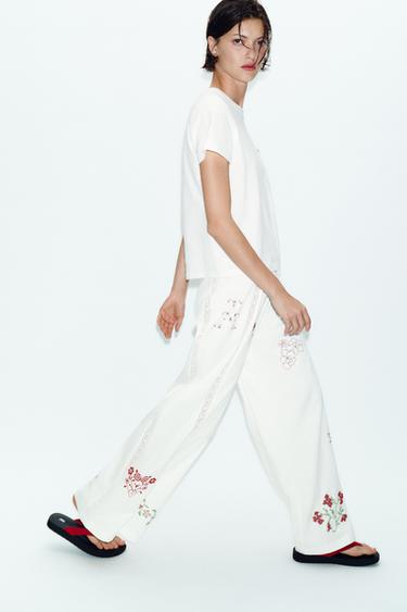 EMBROIDERED LONG TROUSERS - White by Zara - Image 2