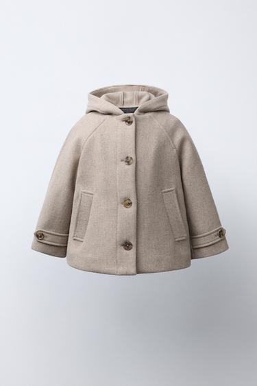 Zara 羊毛混紡連帽長版外套 - 米色 - 圖片 0