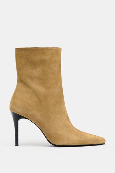SPLIT SUEDE STILETTO HEEL ANKLE BOOTS - Beige by Zara