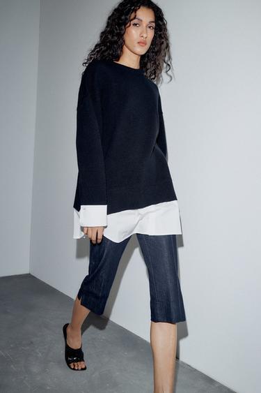 JERSEY PUNTO COMBINADO POPELÍN - Marino / Blanco de Zara