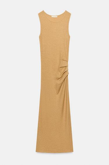 MIDI DRESS WITH DRAPED DETAIL - Light camel by Zara