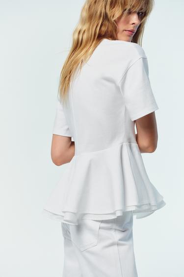 PEPLUM T-SHIRT - White by Zara - Image 2