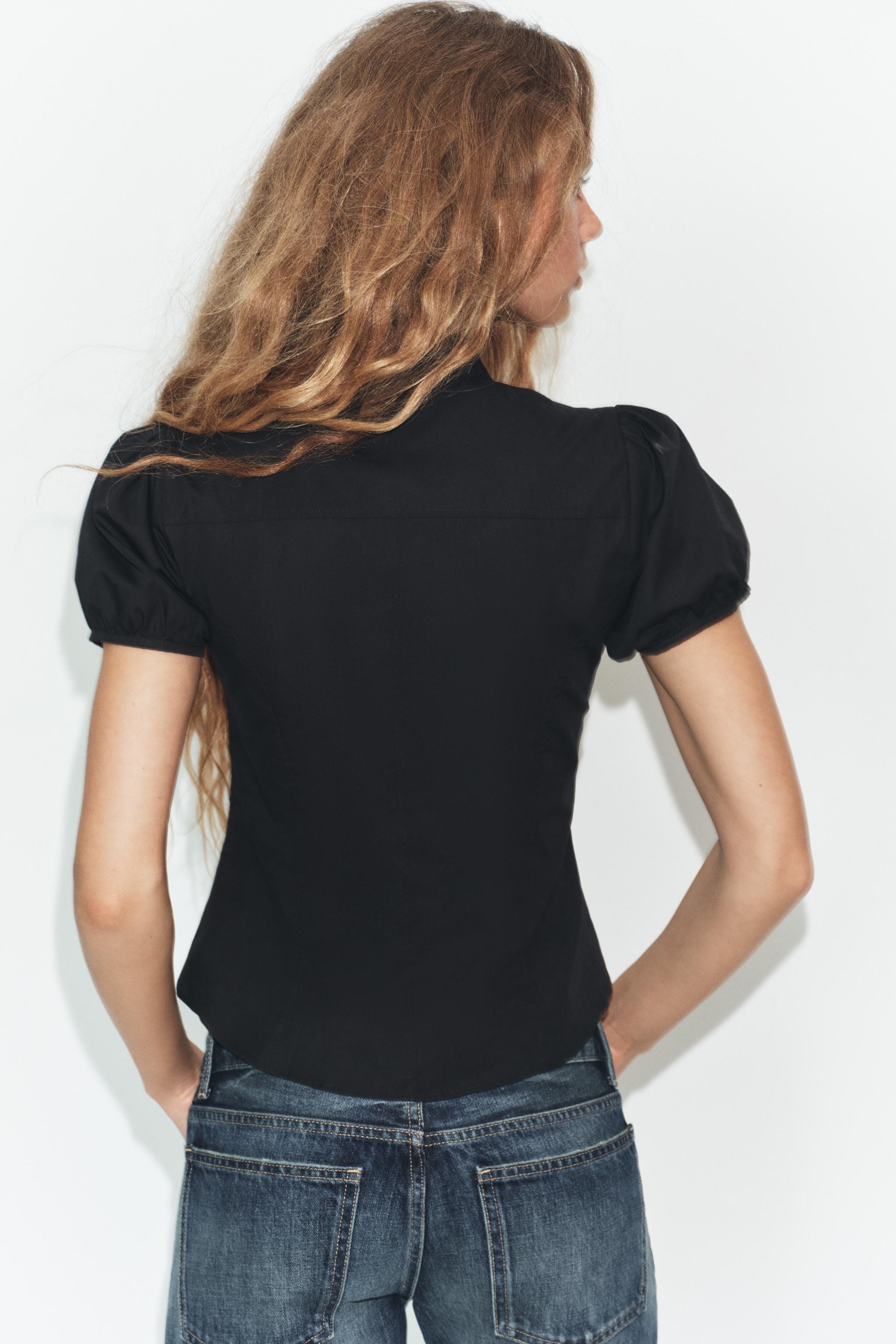 Женские рубашки Zara TIED POPLIN TOP — фото 3