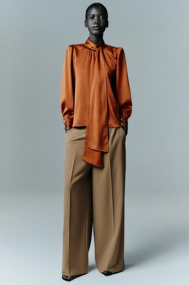 ZW COLLECTION WIDE-LEG TROUSERS - Caramel by Zara