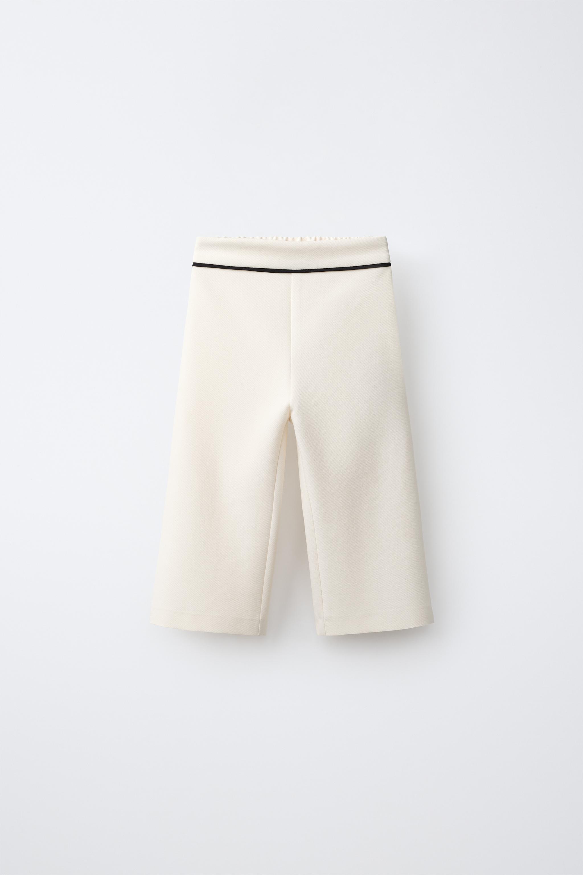 PIPED STRAIGHT LEG PANTS — Ecru