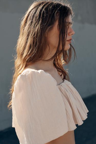 CRINKLE-EFFECT CROP TOP - Cream by Zara - Image 2