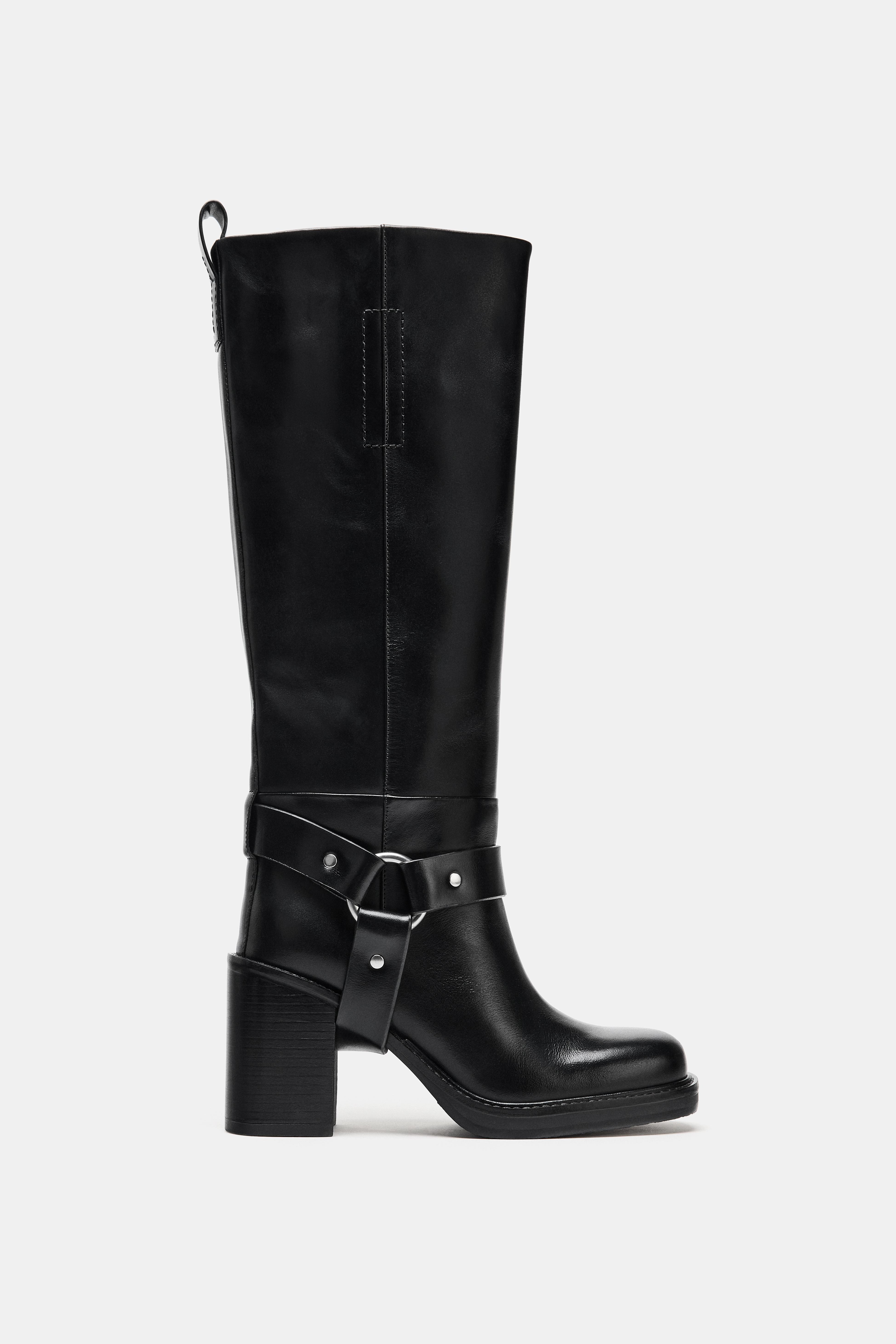 ブラック10 左 BUCKLED LEATHER BOOTS - Black | ZARA United States
