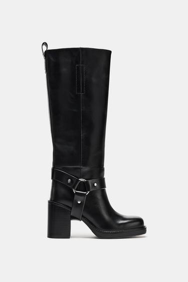 Zara BUCKLED LEATHER BOOTS - Black