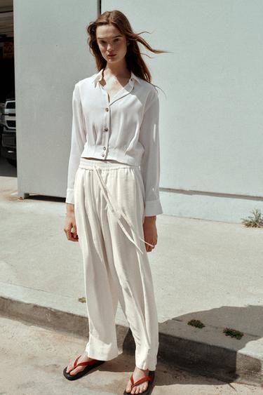 SHORT SHIRT WITH SHOULDER TABS - Oyster-white by Zara