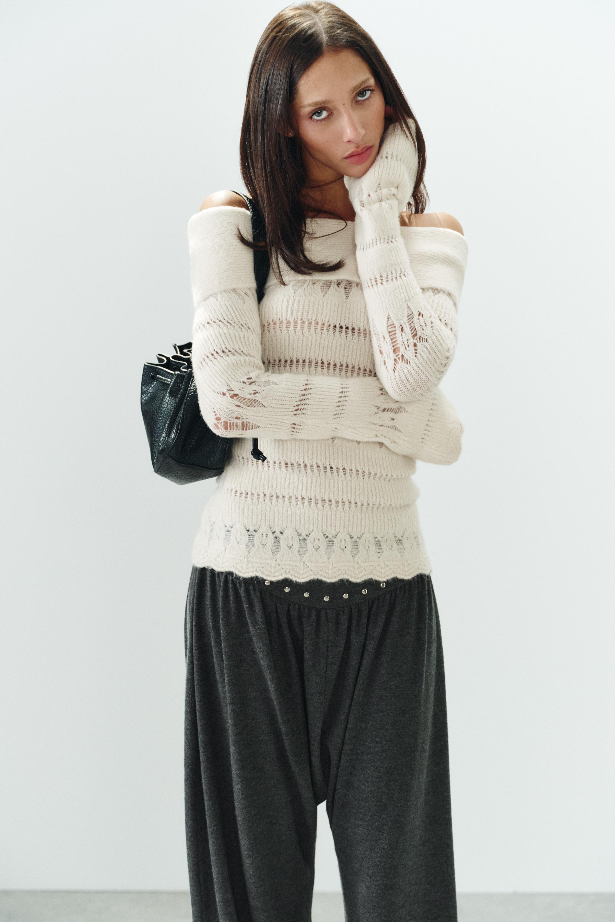 OFF-THE-SHOULDER OPENWORK JUMPER
