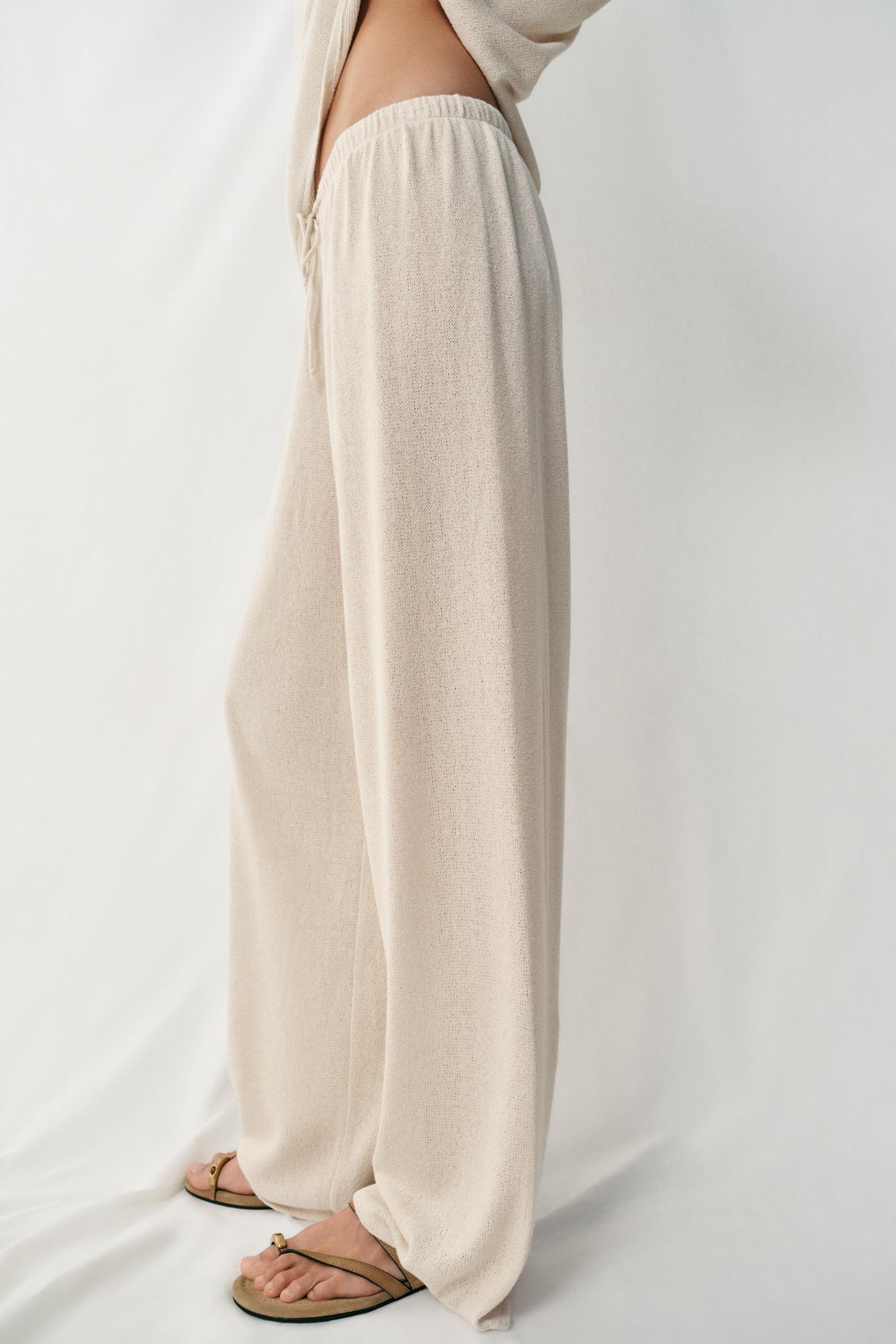 Женские брюки Zara Rustic Wide Leg, цвет: Светлый бежевый — фото 4