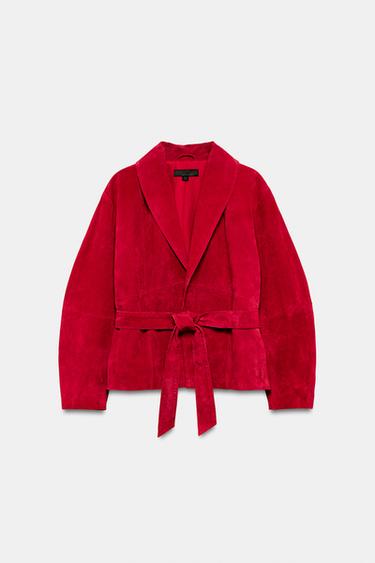 CHAMARRA 100% PIEL CINTURÓN - Rojo fuerte de Zara