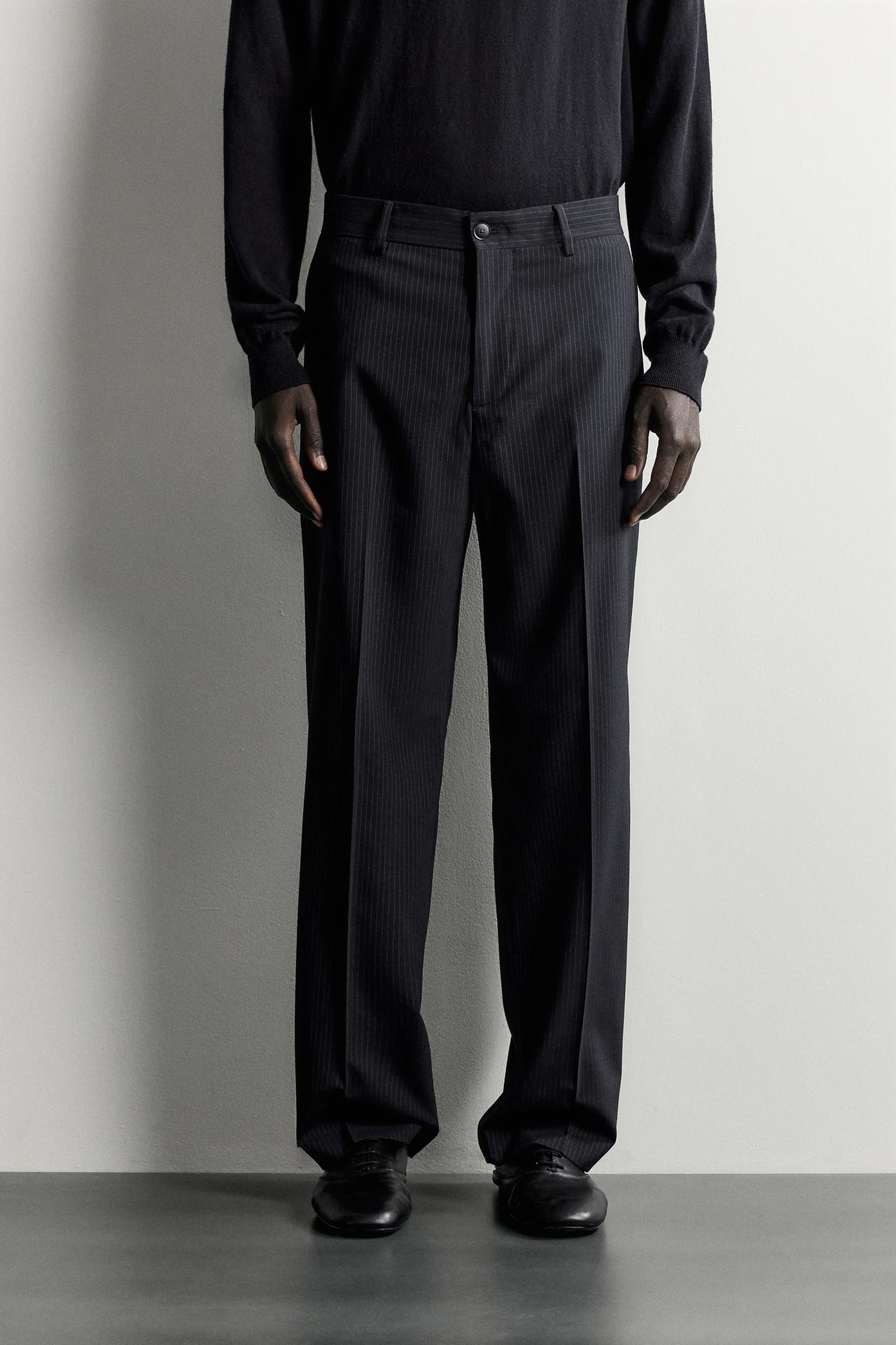 PINSTRIPE SUIT PANTS — Navy blue
