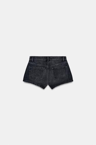 Zara MID-RISE TRF MINI DENIM SHORTS - Black