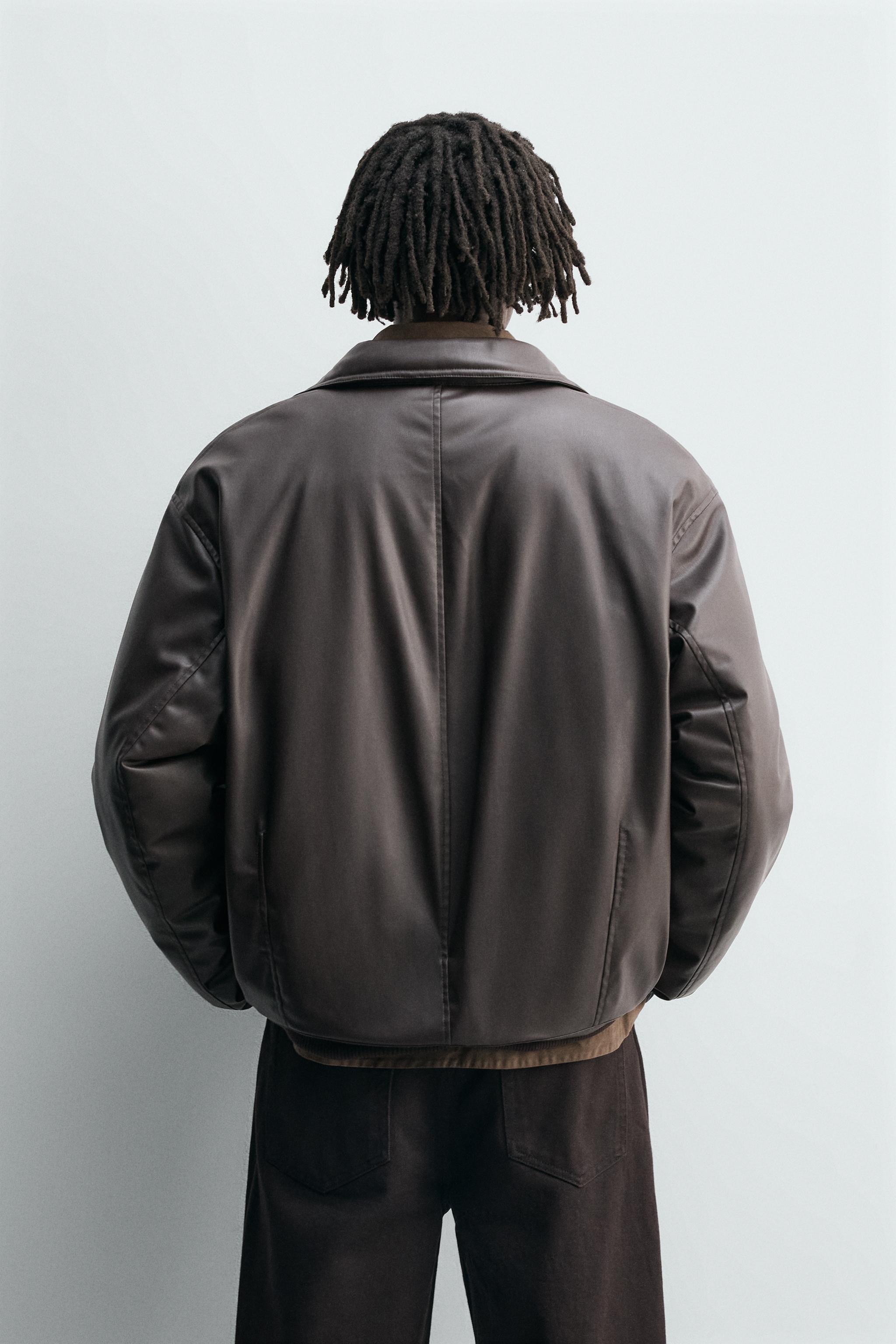 RELAXED FIT FAUX LEATHER JACKET