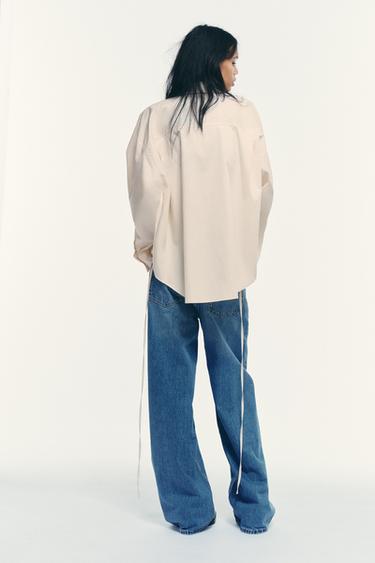 OVERSIZE SHIRT WITH TIE - Light beige by Zara - Image 4