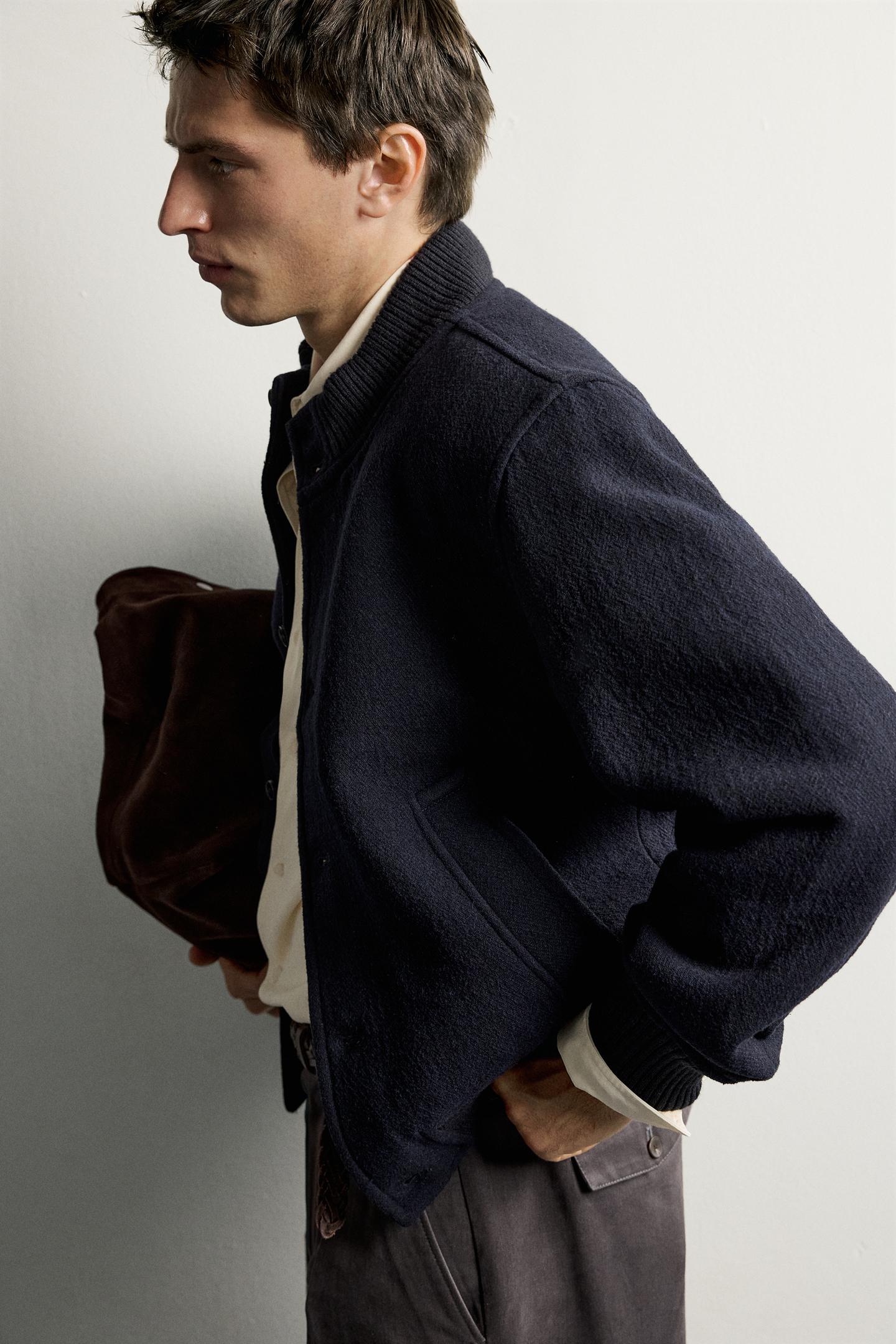Мужская куртка Zara Relaxed-Fit Wool, цвет: Тёмно-синий — фото 6