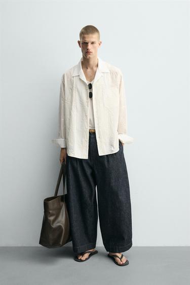 قميص RELAXED FIT مطرز - خَام الخاص بـ Zara