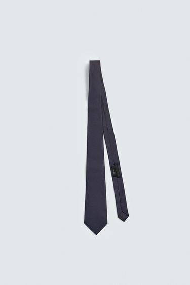 100% SILK JACQUARD CHECK TIE - Brown-Blue by Zara