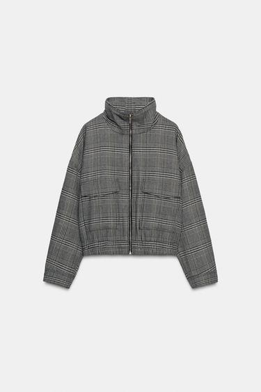 HOUNDSTOOTH BOMBER JACKET - Ecru / Black by Zara