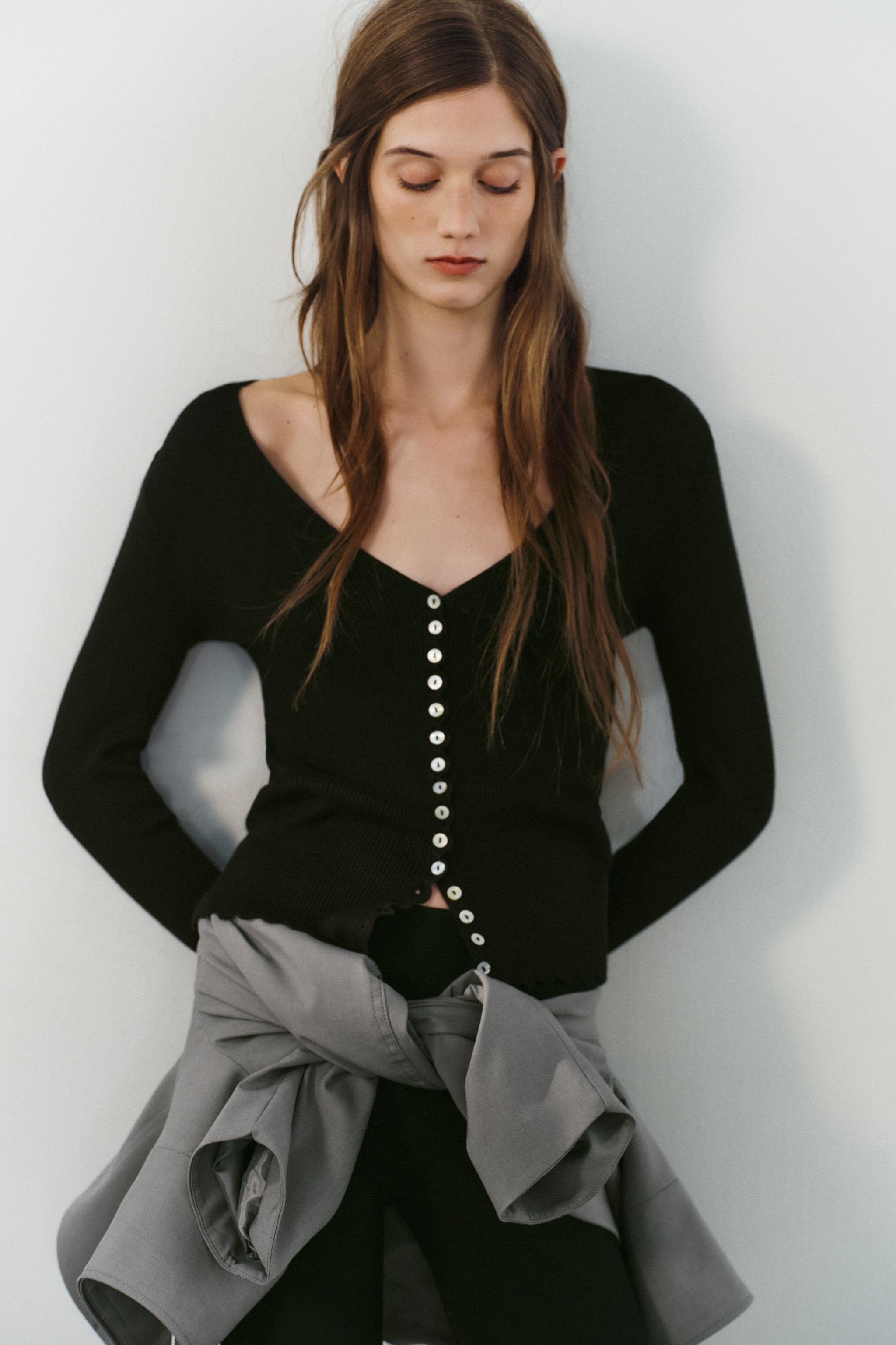 V-NECK CARDIGAN — Black (alternate view)