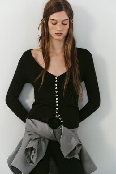 Zara V-NECK CARDIGAN - Black