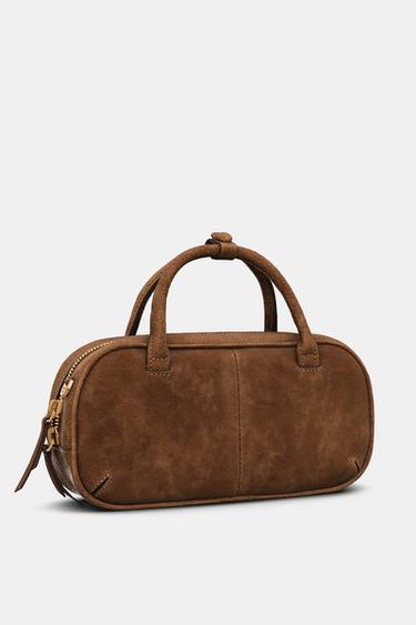 MINI SAC EN CUIR VELOURS DOUBLE ANSE - Marron de Zara - Image 3