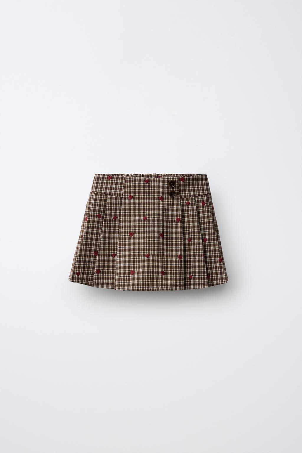 CHECK AND HEART BERMUDA SKIRT