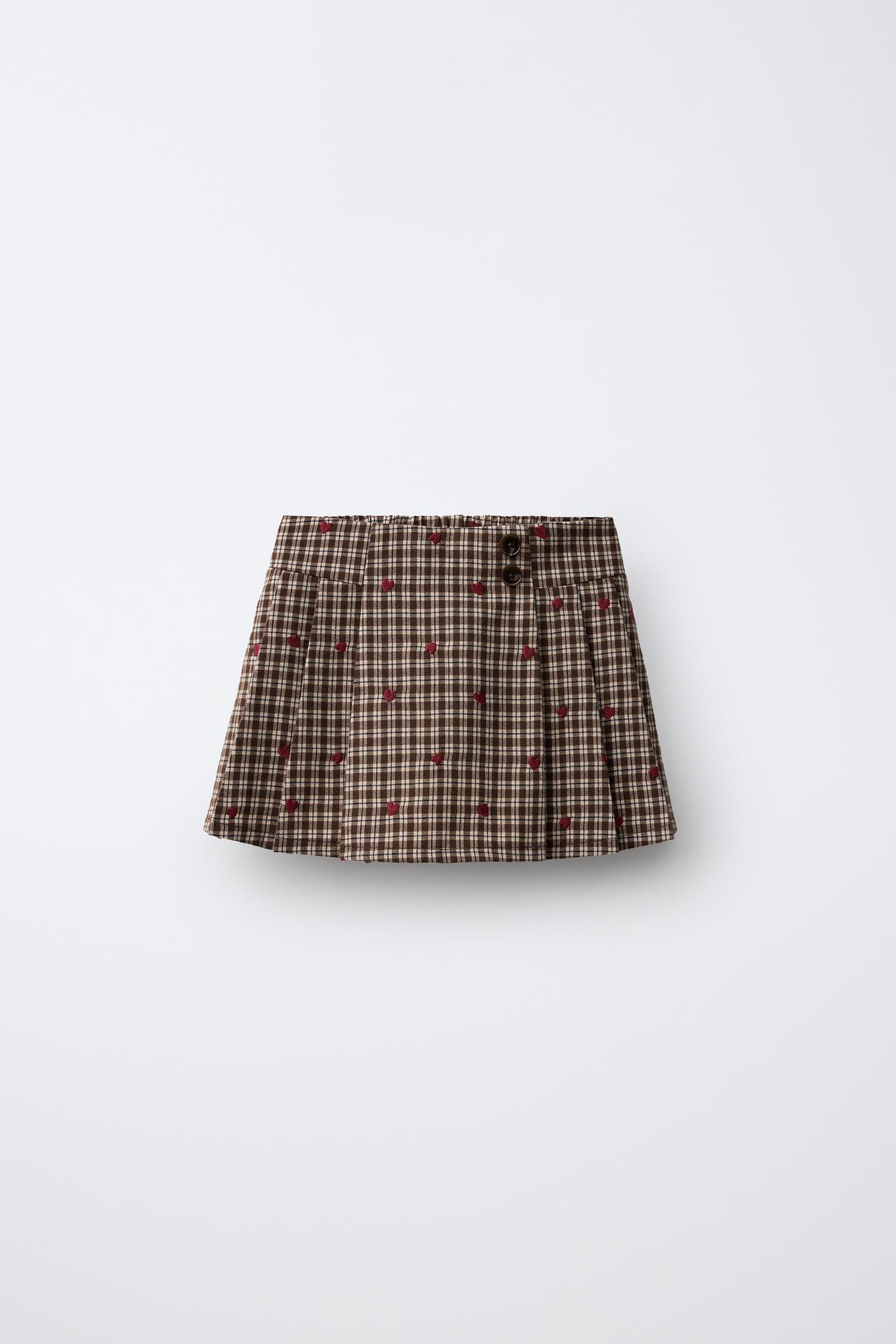 Детская юбка Zara Plaid and Heart Bermuda, цвет: Коричневый — фото 1