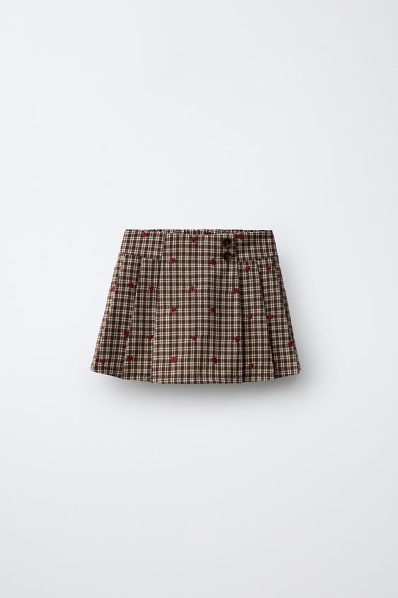 Zara 格紋愛心短褲裙 - 棕色 - 圖片 0