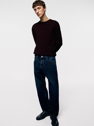 Jersey punto trenzado algodón - Burdeos de Zara