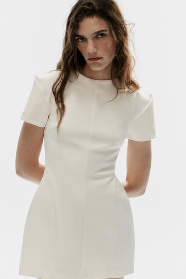 VESTIDO MINI MANGA PLIEGUES - Blanco roto de Zara