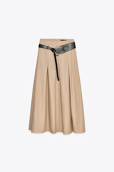 JUPE MI-LONGUE À CAPUCHE AVEC CEINTURE - Camel moyen de Zara - Image 4
