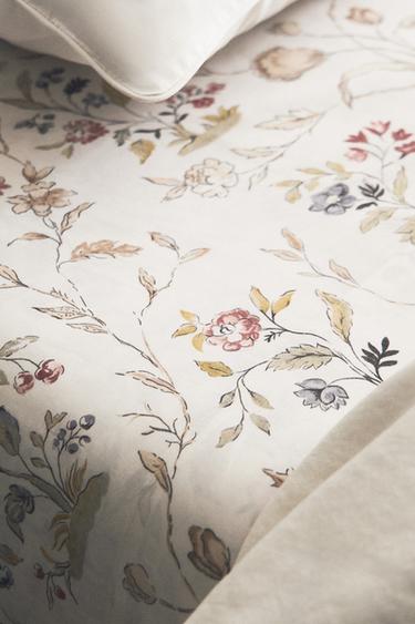 FLORAL SATEEN FLAT SHEET - Oyster-white by Zara - Image 4