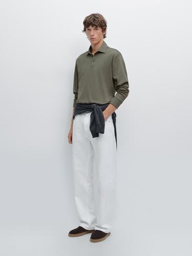Polo manga larga cuello contraste - Plomo de Zara