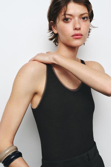 CONTRAST TULLE TOP - Black by Zara