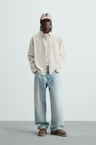 CAMISA RELAXED FIT RAYAS - Tostado de Zara - Imagen 0