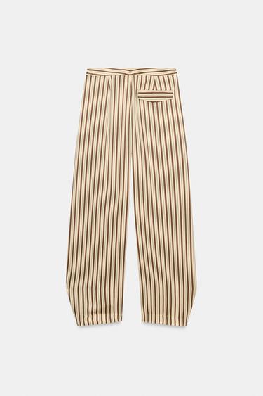 ZW COLLECTION STRIPED BALLOON TROUSERS - Ecru / Maroon by Zara - Image 9