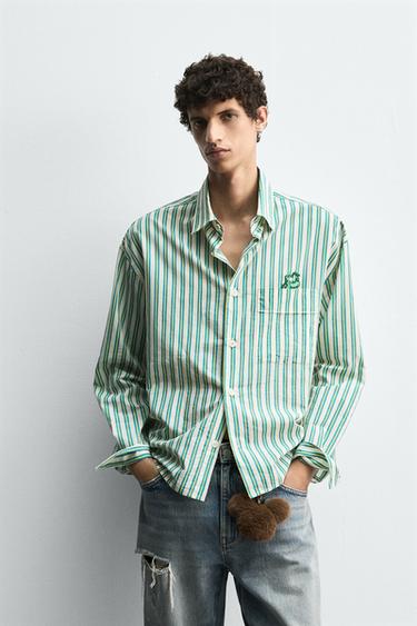 СОРОЧКА В СМУЖКУ З НАШИВКОЮ PLUTO HARRY LAMBERT FOR ZARA X DISNEY - Білий/зелений Zara