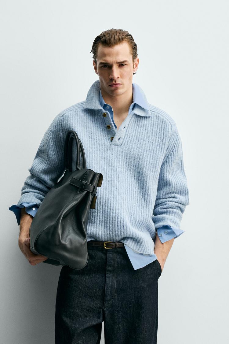 ZARA PURL KNIT WOOL BLEND POLO SHIRT