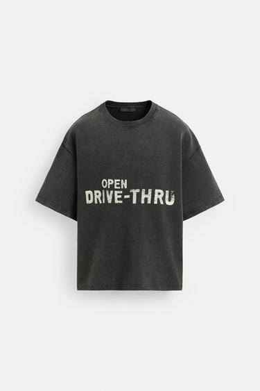 Zara WASHED SWEATSHIRT WITH GRAPHIC PRINTS - Dark anthracite