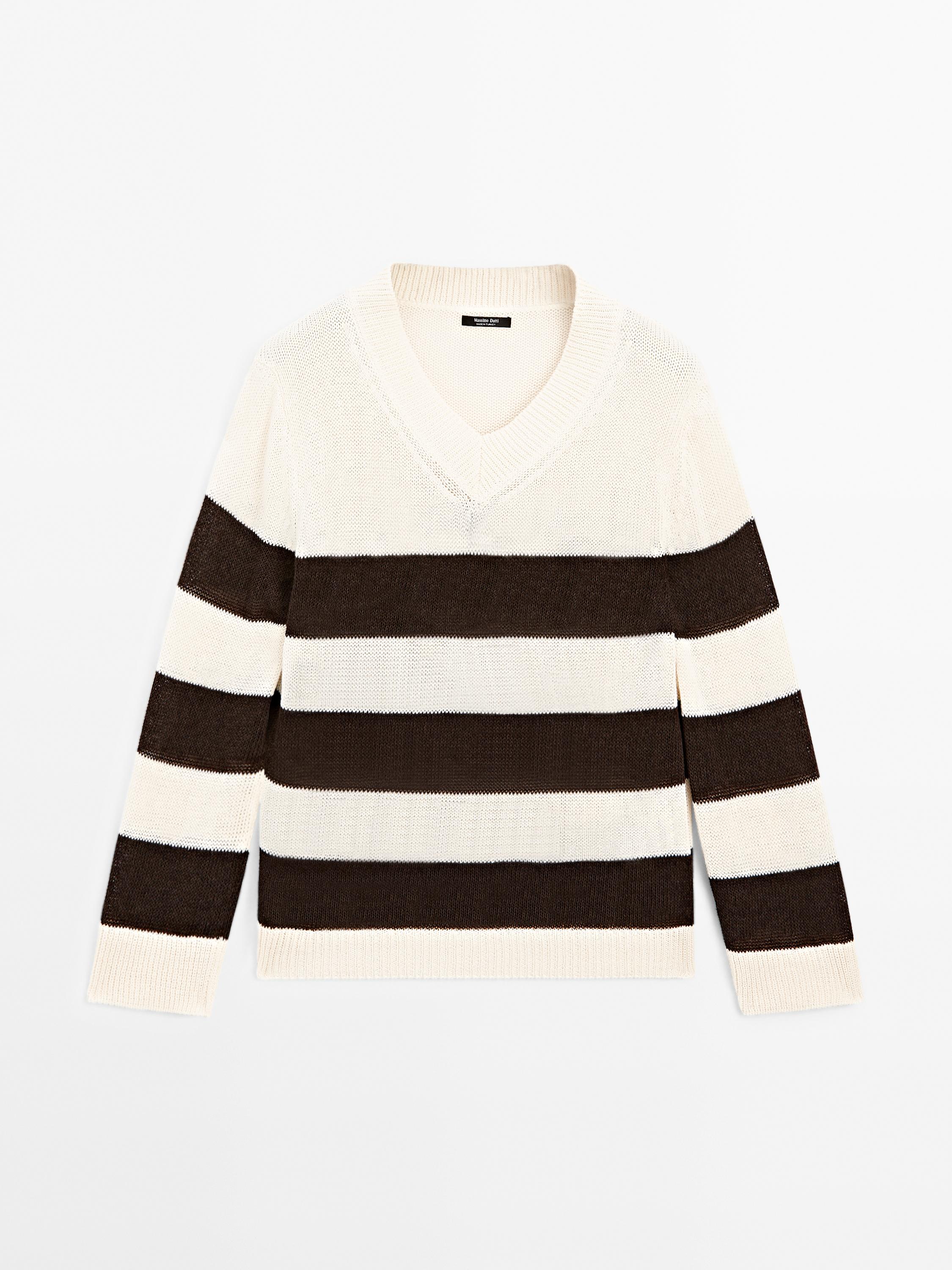 Pull coton à rayures en maille