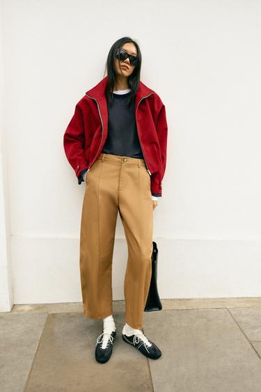 BARREL-LEG TROUSERS WITH SEAM DETAIL - camel by Zara - Image 0