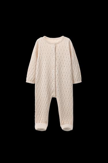 STRICKOVERALL MIT TEXTURIERTEM FUSS KONVERTIERBAR BAUMWOLLE, SEIDE UND KASCHMIR - Cremefarben von Zara - Bild 0